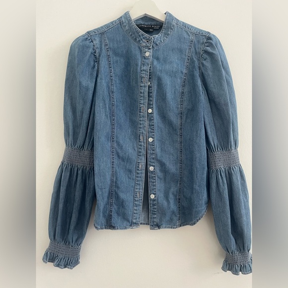 Veronica Beard Tops - VERONICA BEARD JEANS Dalton Smocked Sleeve Denim Chambray Shirt Sz 2 boho wester